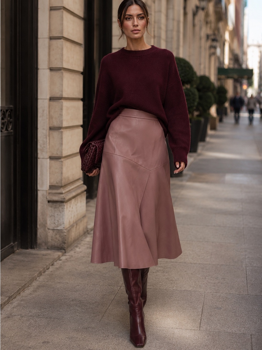 Ookie & Lala Faux Leather A-Line Midi Skirt Dusty Rose XS NWT